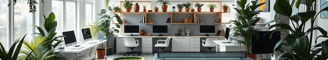 Office workspace with plants